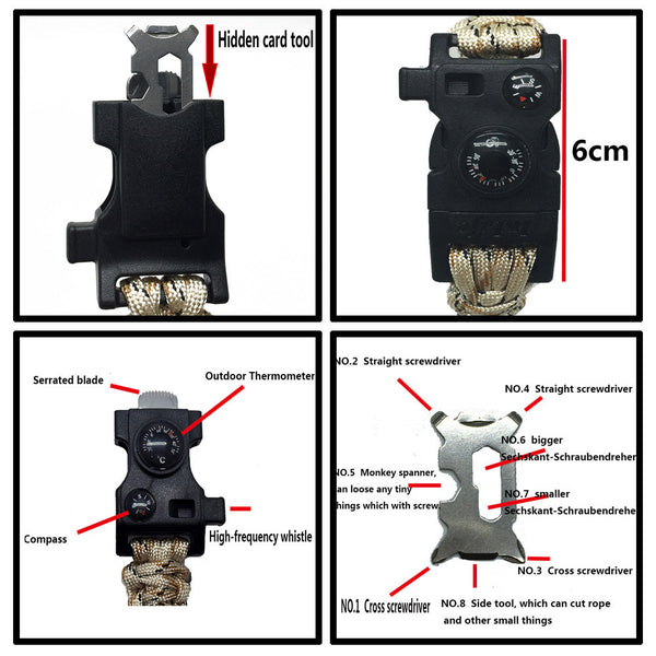 15 in1 Survival Flint Fire Starter Paracord